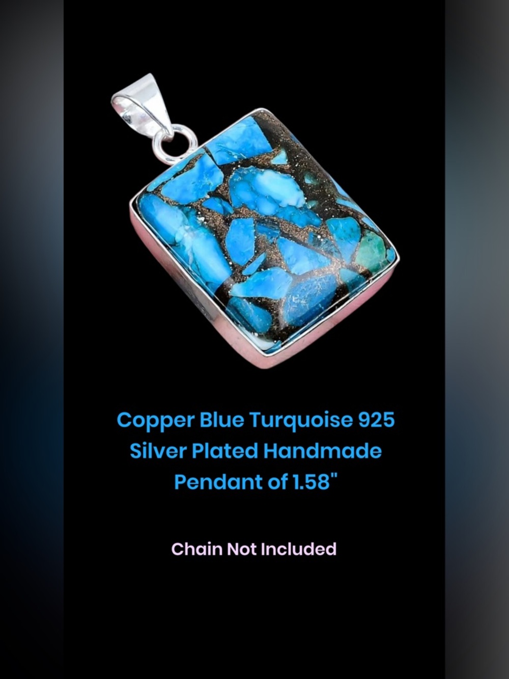 Copper Blue Turquoise Rectangular Pendant - Silver Plated